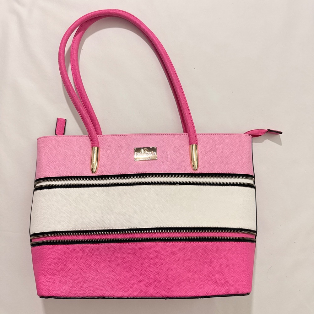 Kate Spade Tote Bag Womens Large Pink Colorblock Saffiano Leather Shoulder Bag